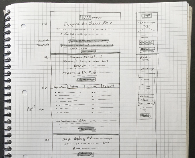 Sketch wireframe for airshow page