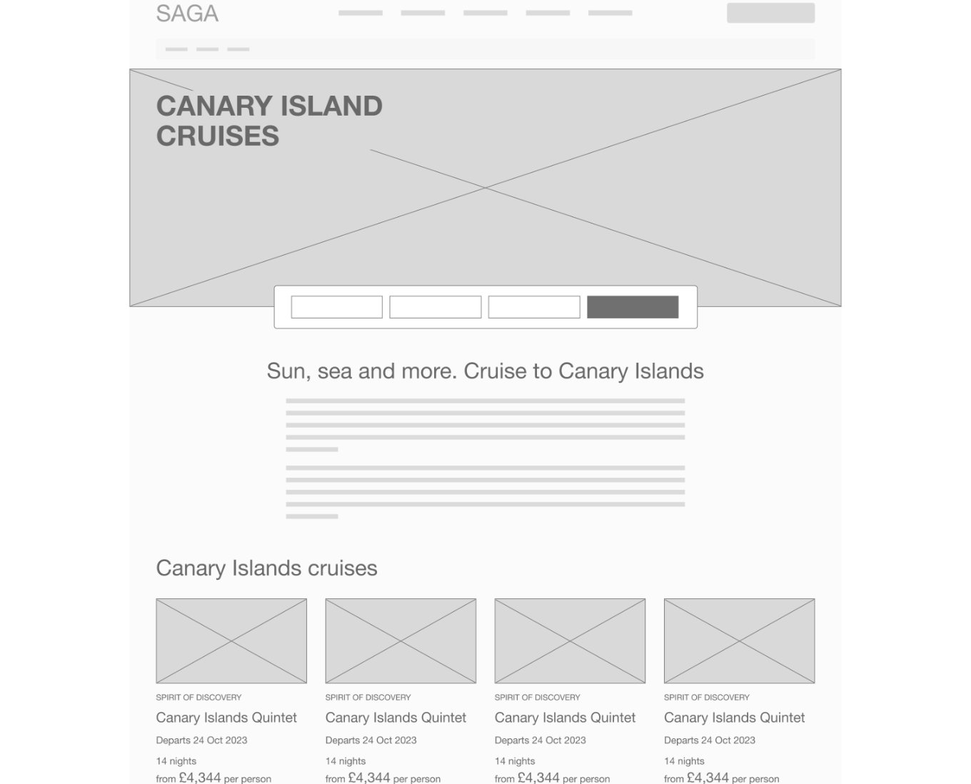 Screenshot of wireframe for a Canary Island cruises